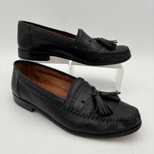 Brass Boot Handmade Men's Black Leather Tassel Loafers Size 8 1/2 M‎ Made Spain